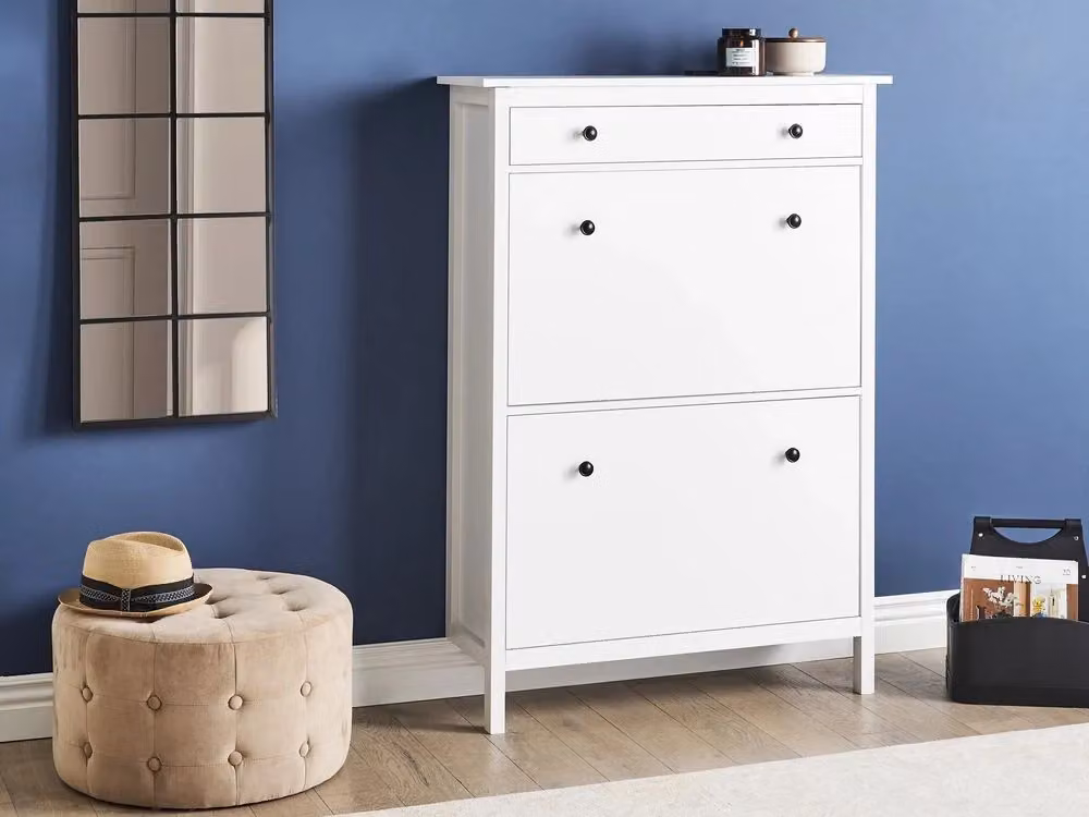 Scarpiera BELIANI bianca in MDF con scomparti basculanti e design moderno L/P/H: 127 x 30 x 89 cm – 2