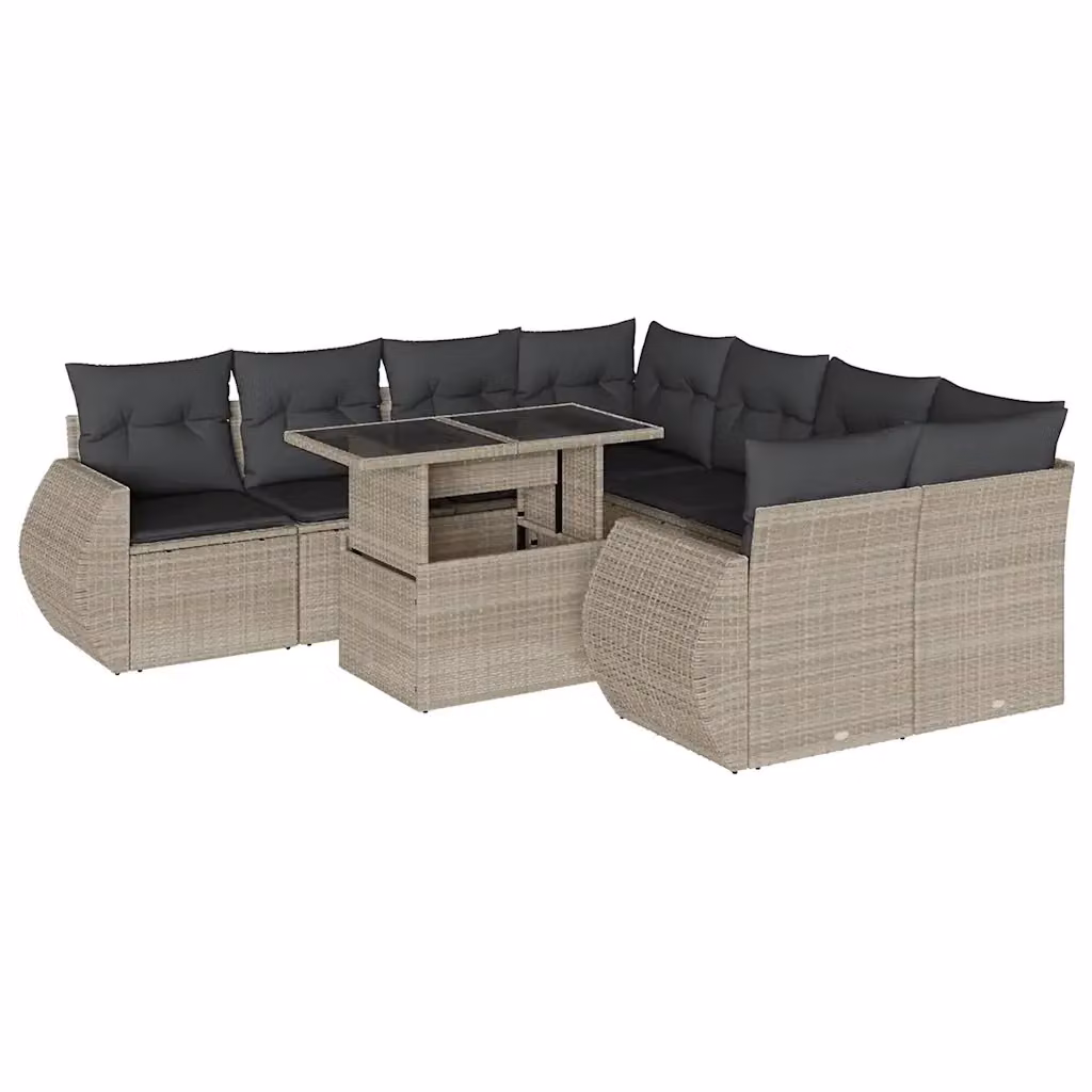 vidaXL Set Divano da Giardino a L 9pz in Polyrattan Grigio Antracite con Cuscini Imbottiti e Tavolino – 2