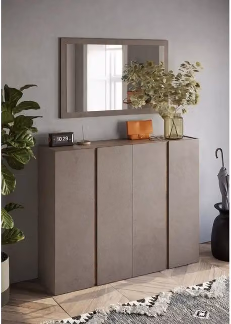Mobiletto contenitore 4 porte 10 ripiani regolabili, collezione KEY, colore marrone e rovere