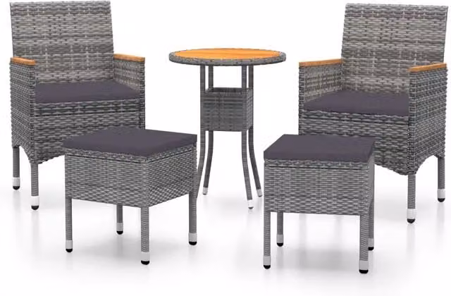 Set Divani da Giardino 5 pz | Set Salotto da Giardino in Polyrattan Grigio