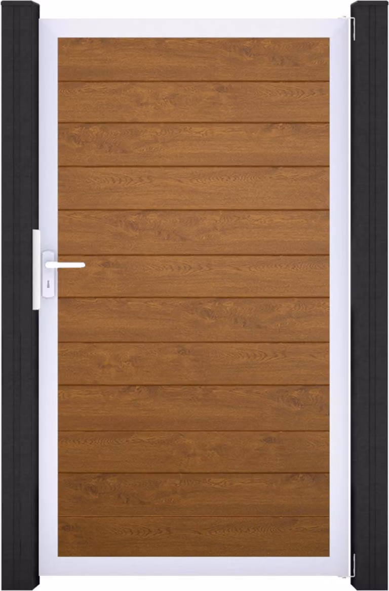 GroJa BasicLine sistema ad innesto in PVC porta singola stretta universale con telaio in alluminio golden_oak