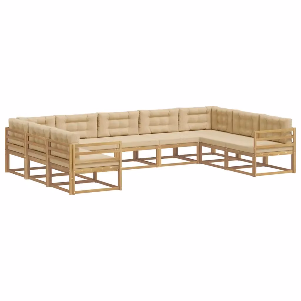 Set di divani da esterno a forma di U vidaXL in legno di acacia con cuscini Bianco e Beige – 2