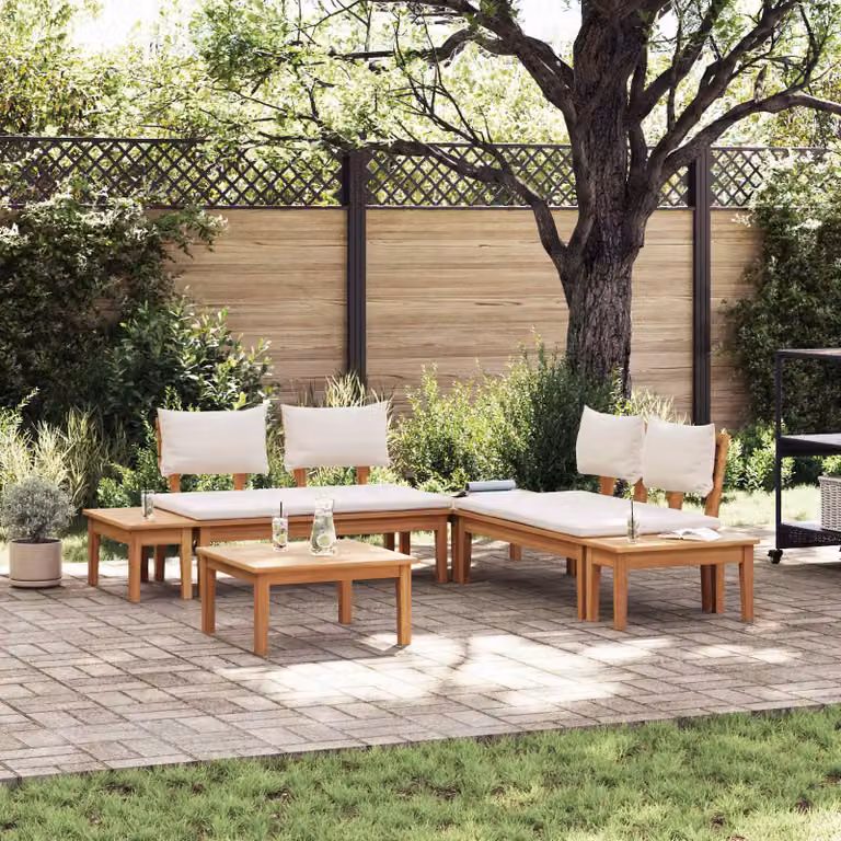Set Divano da Giardino a L vidaXL in Legno di Teak con Cuscini Marrone e Beige