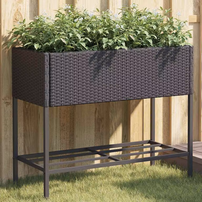 Set di 2 fioriere da giardino con ripiani vidaXL nere in acciaio e plastica L 90 cm, P 40 cm, H 75 cm