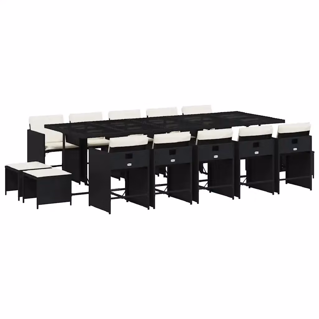 vidaXL Set da Pranzo da Giardino 15 pz in Polyrattan Nero con Cuscini e Tavolo in Vetro – 2