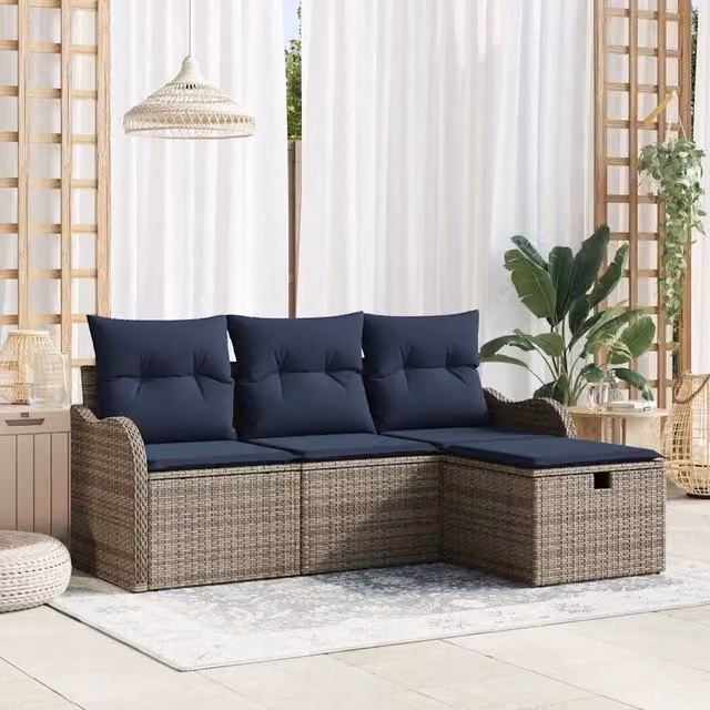 Set Divano da Giardino 4 pz 3-Numero di posti Grigio e Blu Navy 3358954
