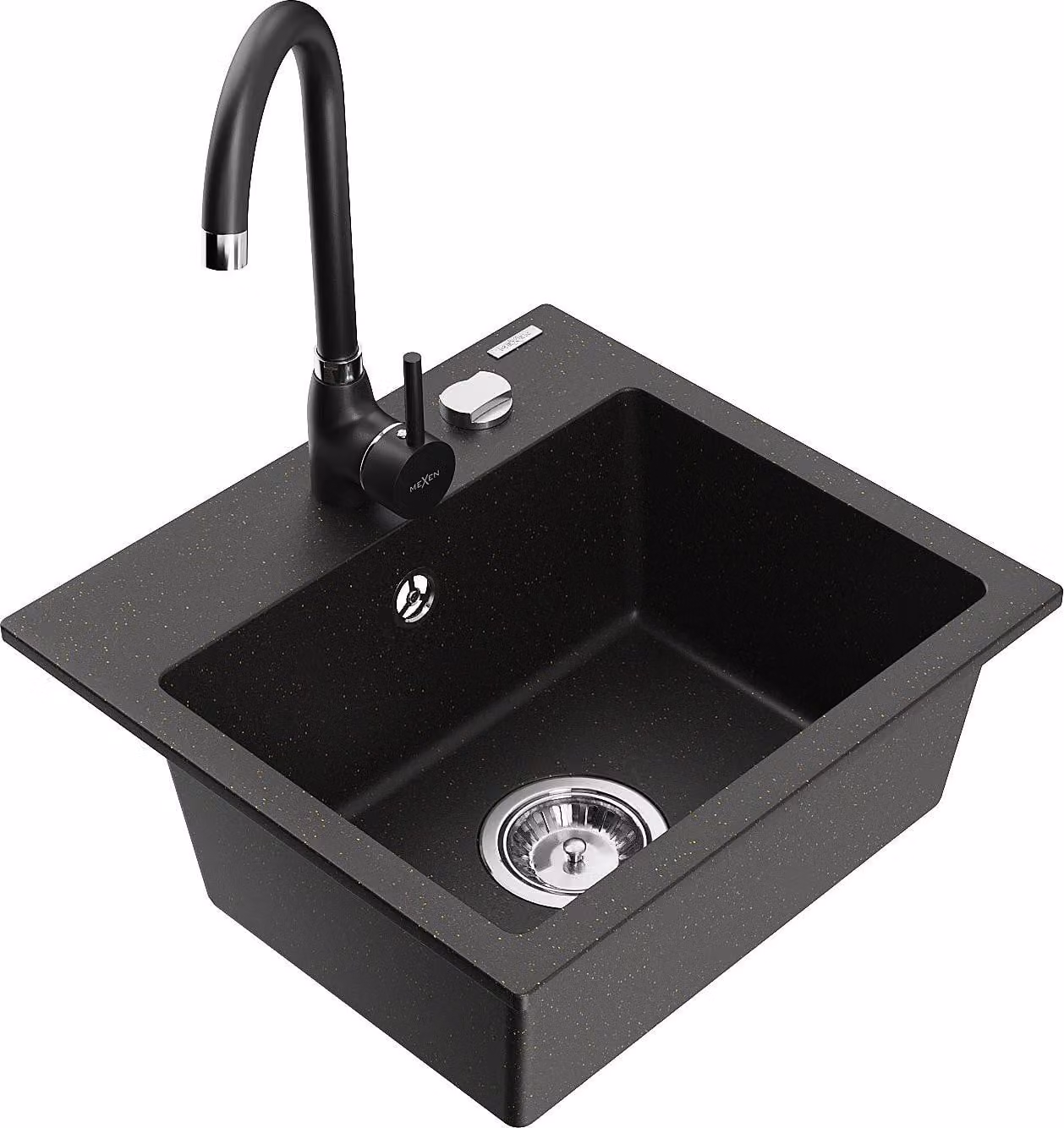 Mexen Milo lavello in granito 1 vasca con rubinetto da cucina Telma, nero/oro - 6505-75-670200-70