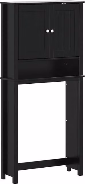 Mobiletto salvaspazio per lavatrice BERG per il bagno con ante a battente e ripiani interni, nero, L: 76 cm, P: 27 cm, H: 164,5 cm