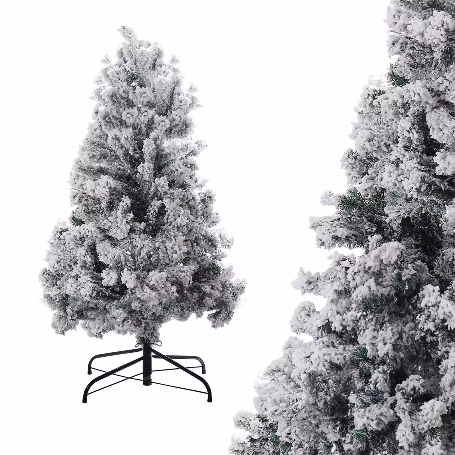 Albero di Natale artificiale Ikodm, altezza 120 cm, con neve, 340 punte, abete artificiale molto folto, ricoperto di neve, con supporto in metallo pieghevole