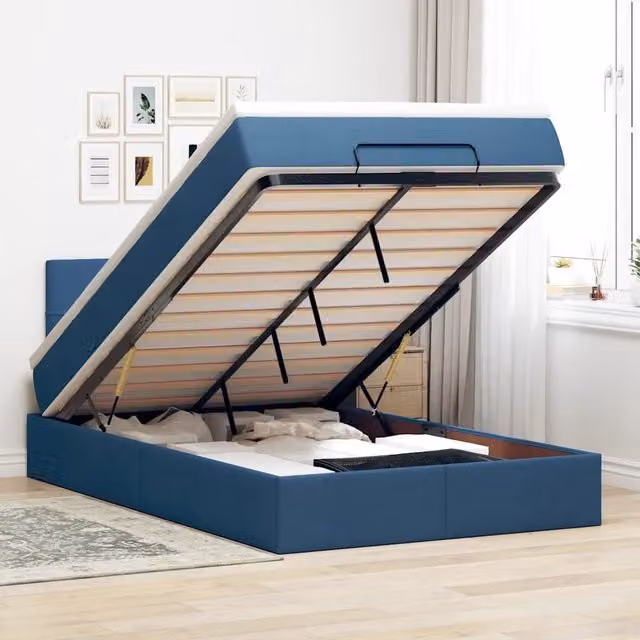 Pouf Letto con Materasso e LED vidaXL, Colore Blu e Bianco, L/P/H: 120 x 200 x 88 cm – 1