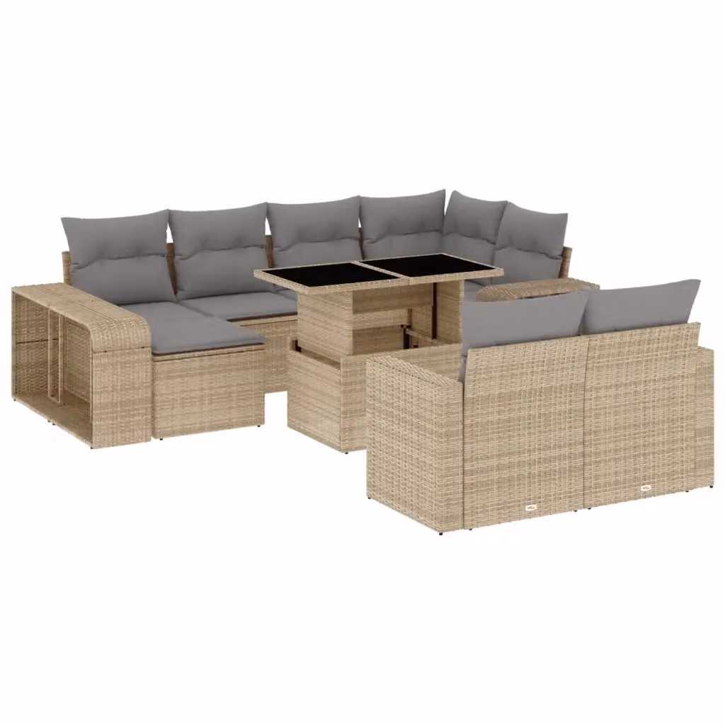 vidaXL Set Divani da Giardino 11 pz in Polyrattan con Cuscini Beige e Tavolino da Esterno – 2