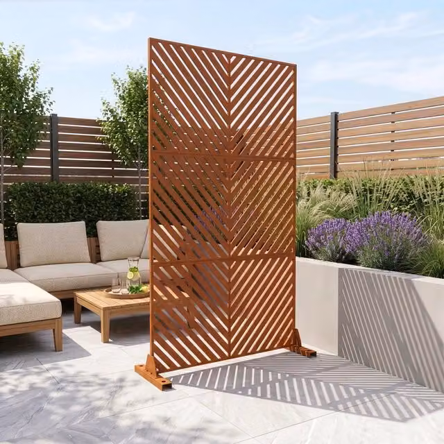 Pannello Divisorio Kekan casa.pro con Struttura Decorativa in Acciaio Corten, Marrone, L: 90 cm, H: 180 cm, P: 40 cm – 1