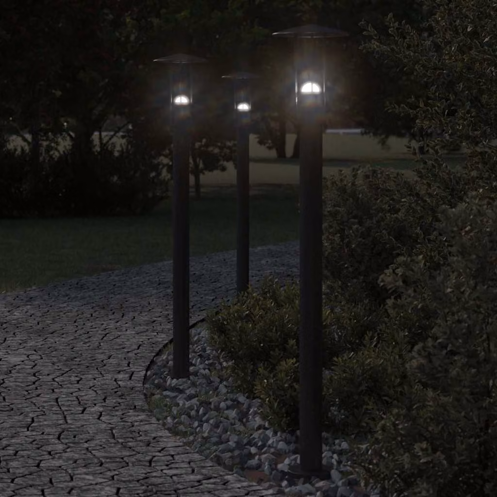 Lampada da terra per esterni vidaXL in acciaio inox argento, modello a pilastro cilindrico con protezione IP44 e attacco E27, Altezza: 100 cm