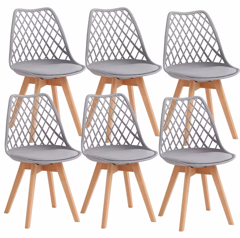 Set di 6 sedie da pranzo - Stile moderno - Seduta in plastica - Gambe in legno - Senza braccioli - Non imbottite - Grigie