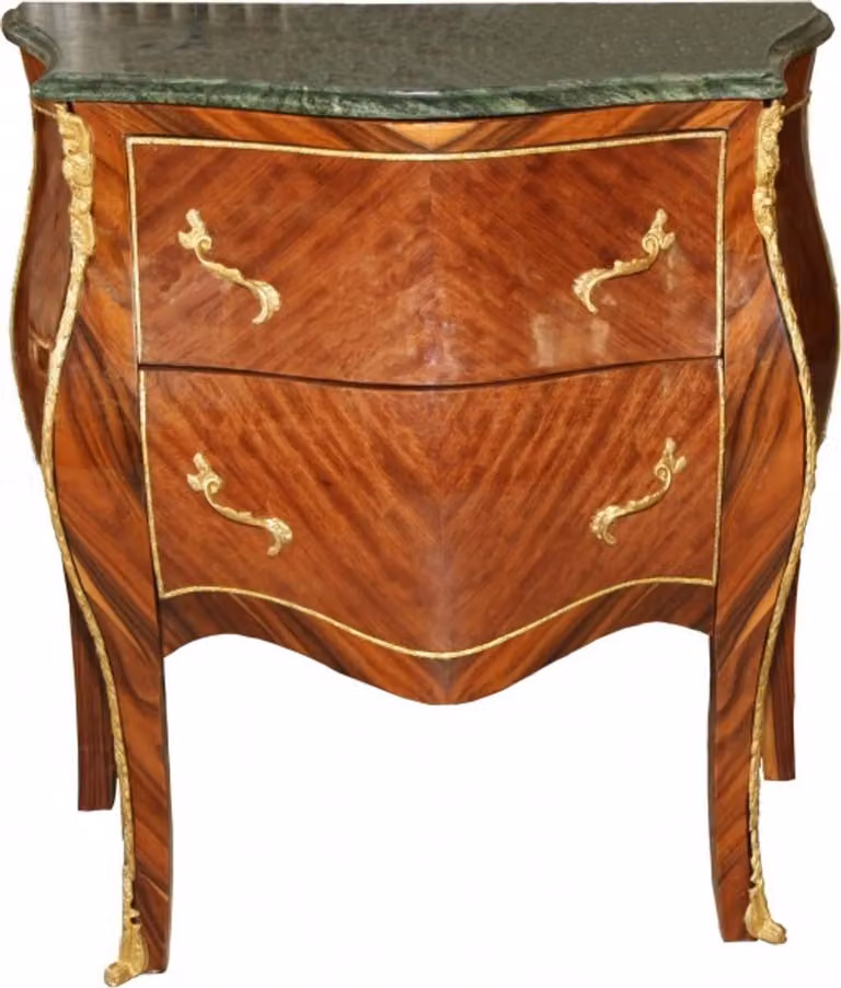 Comò Casa Padrino in stile barocco, color marrone, con piano in marmo, 2 cassetti, aspetto antico, dimensioni: 75 cm di larghezza x 36 cm di profondità x 83 cm di altezza