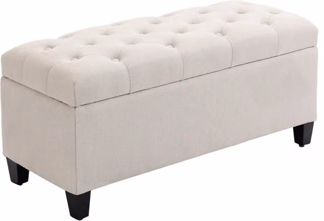 Panca con contenitore per ingresso XYLO color lino beige crema con gambe in legno L: 100 cm, P: 40 cm, H: 44 cm