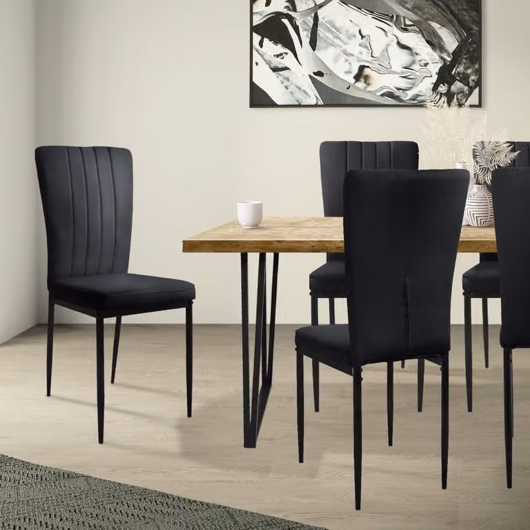 ML-Design set di 4 sedie da pranzo con schienale, nero, rivestimento in velluto con gambe in metallo