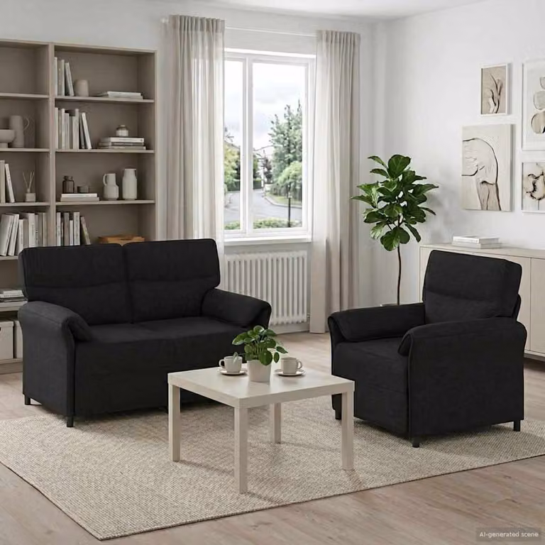 Set di 2 divani moderni vidaXL in tessuto nero con struttura in metallo per il tuo soggiorno