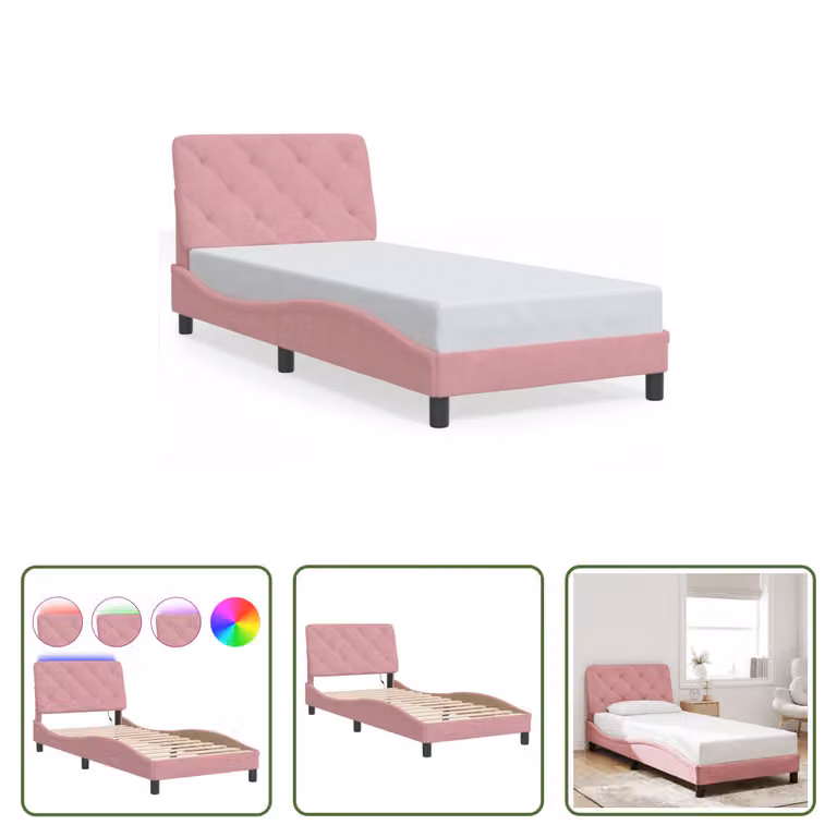 The Living Store Struttura letto con luci LED Rosa 80x200 cm Velluto