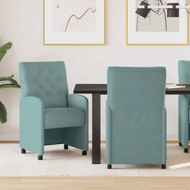 Set di 2 sedie da pranzo vidaXL in velluto verde con ruote, L: 58 cm, P: 67 cm, H: 97 cm