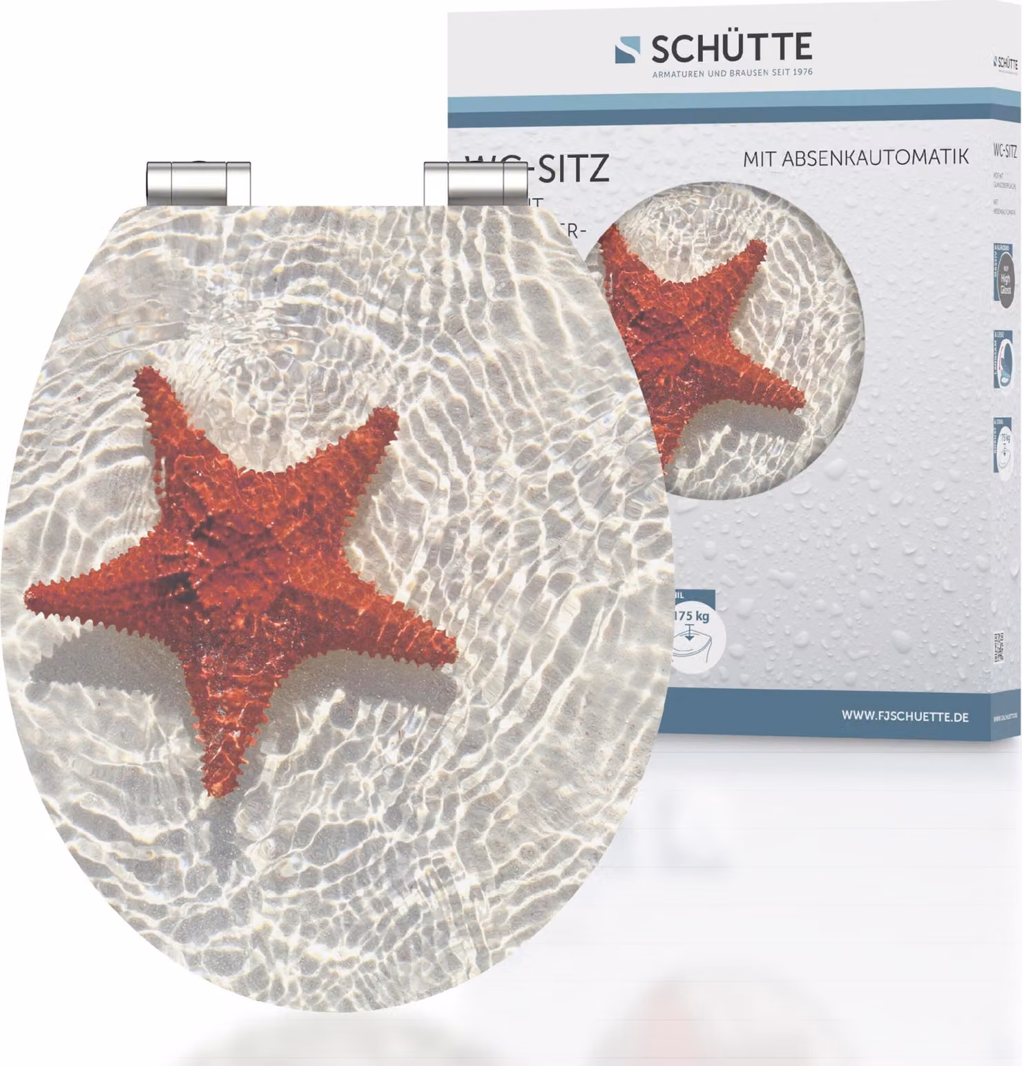 SCHÜTTE Sedile per WC RED STARFISH High Gloss con anima in legno in MDF, sedile per WC lucido con chiusura morbida, sedile per WC