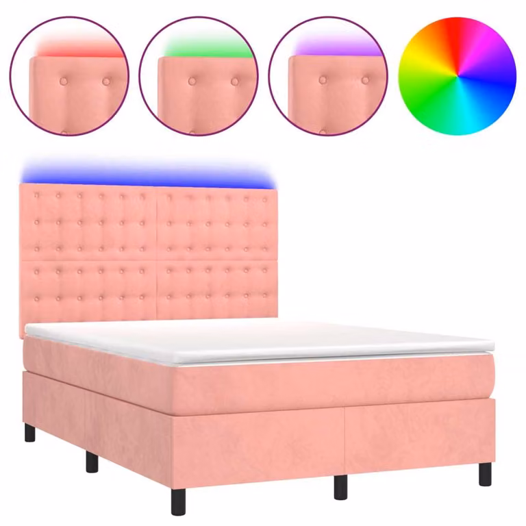 Letto a Molle con Materasso e LED Rosa 140x190 cm in Velluto