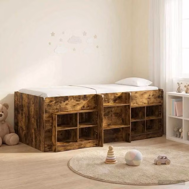 Struttura Letto Loft con Mobile 3 pz Rovere Fumo 3423434
