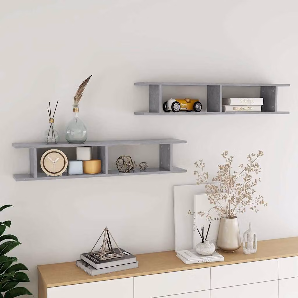 Set di 2 mensole a cubo vidaXL da parete in legno, colore grigio, L 105 cm x P 20 cm x H 18 cm