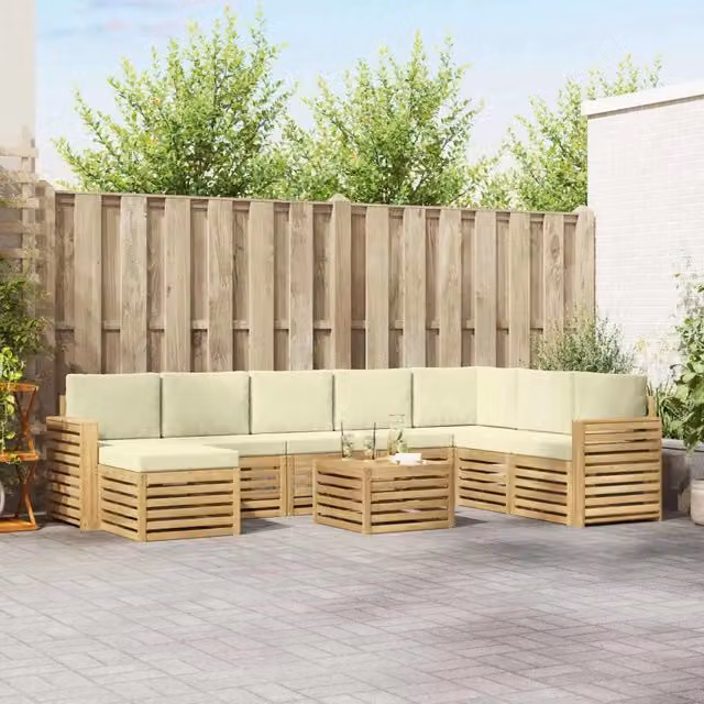 Set di divani ad angolo L vidaXL in legno di acacia massello con cuscini beige per giardino e terrazzo