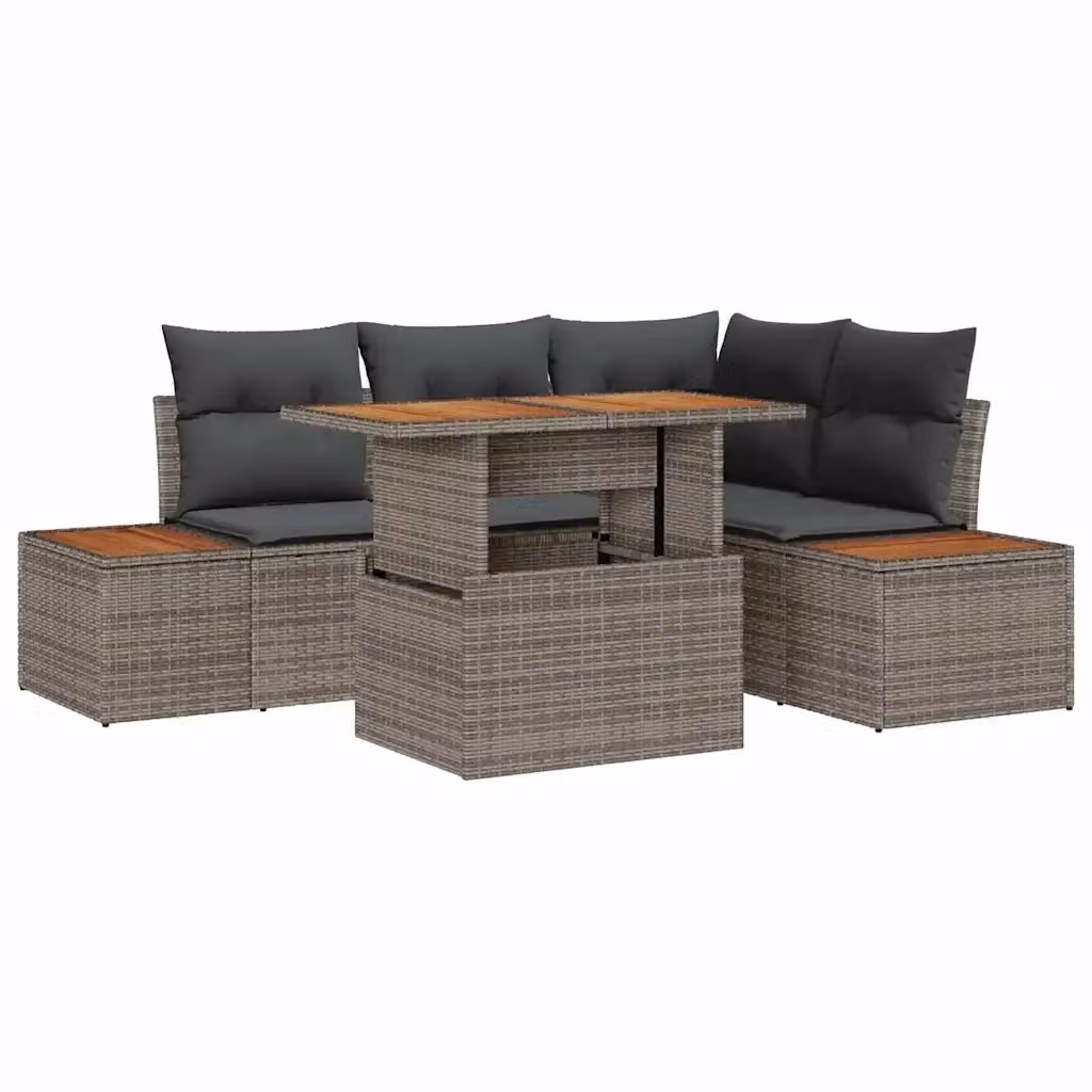 Set Divano da Giardino vidaXL 5 Pezzi a Forma di L Grigio con Cuscini e Tavolino – 2