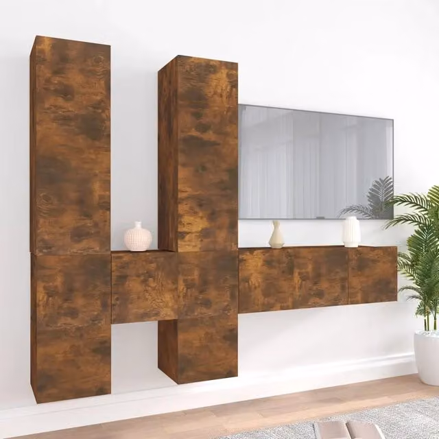 Set di Mobili Porta TV 7 pz Rovere Fumo in Legno Multistrato 3120296