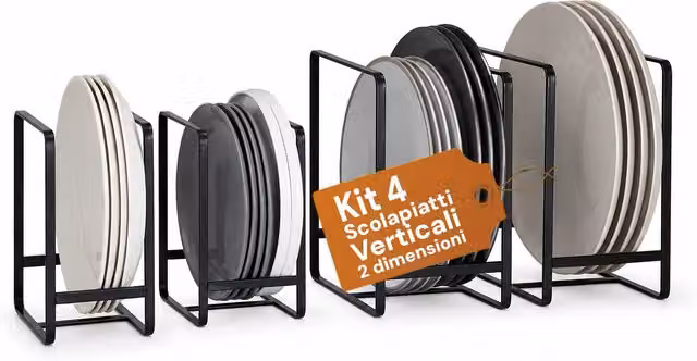 Set di 4 Scolapiatti Verticali Salvaspazio Avilia Home in Metallo Nero, 2 Misure