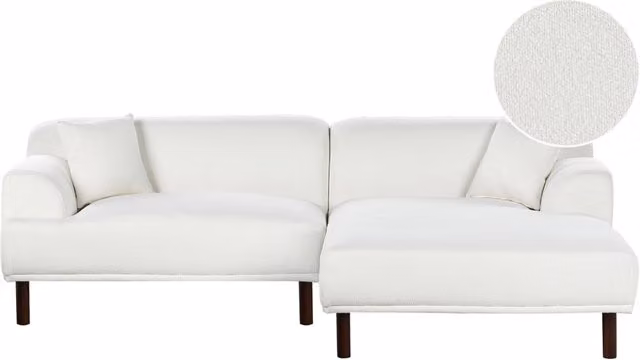 Divano ad angolo sinistro BELIANI in tessuto bouclé bianco stile minimalista con cuscini inclusi L/P/H: 241 x 159 x 82 cm