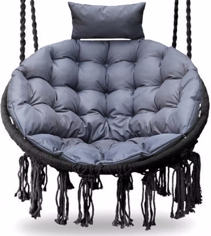 Cuscino per sedia sospesa, imbottitura per altalena Polyrattan / rattan, cuscino per cesto sospeso rotondo - cuscino per schienale-XXL 110 cm-grigio scuro