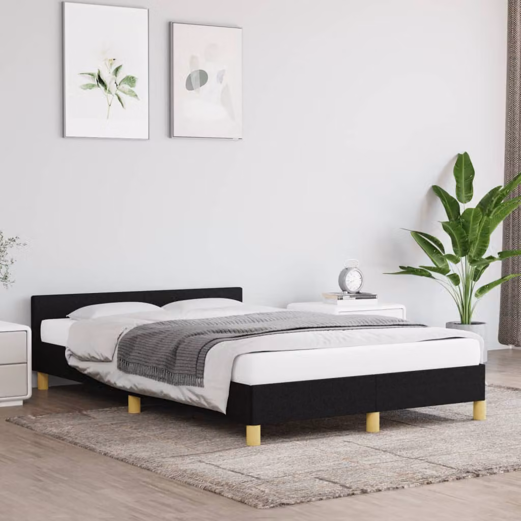 vidaXL Giroletto senza materasso in tessuto nero con struttura in legno e doghe L/P/H: 120 x 200 x 126 cm