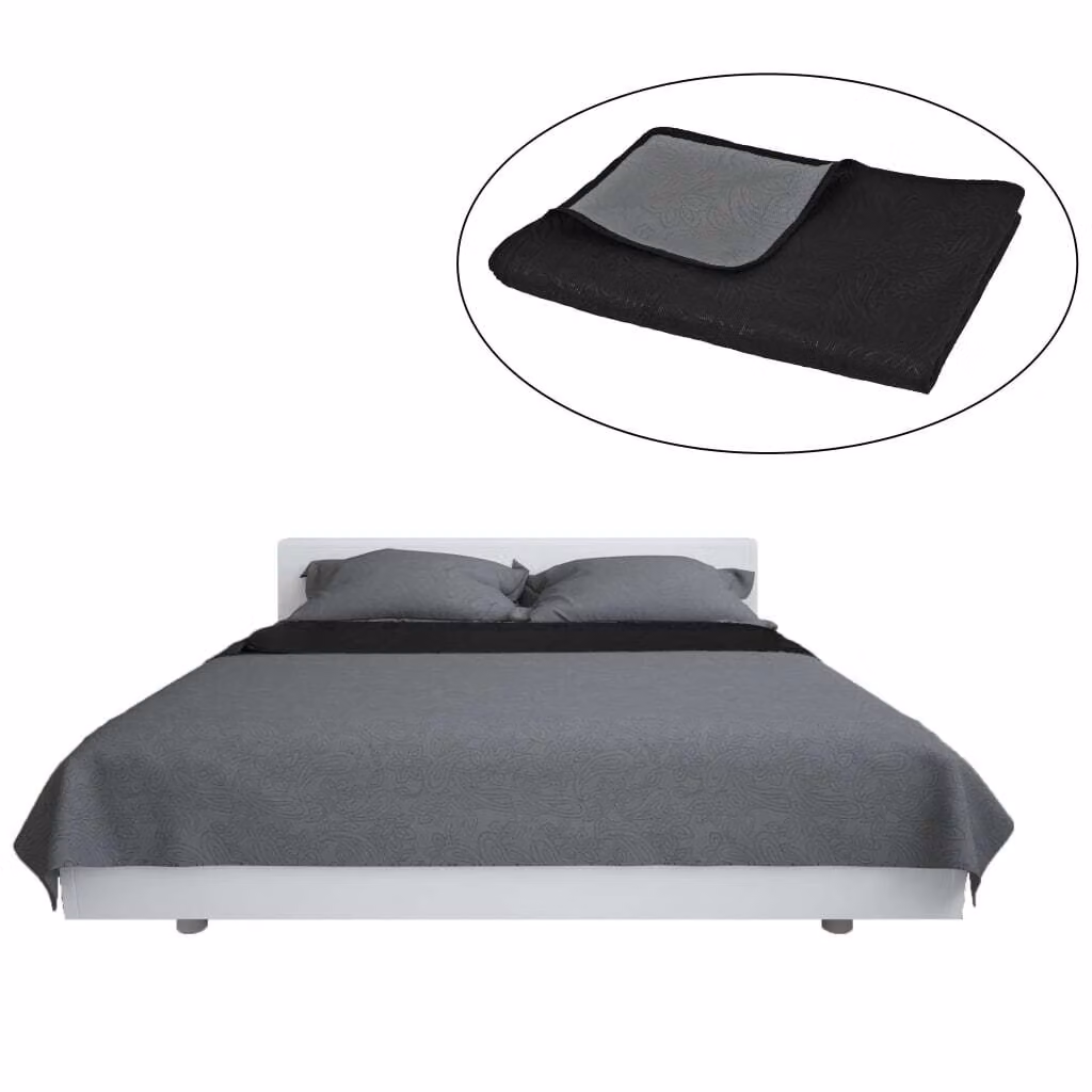 Copriletto trapuntato bifacciale 170 x 210 cm grigio e nero