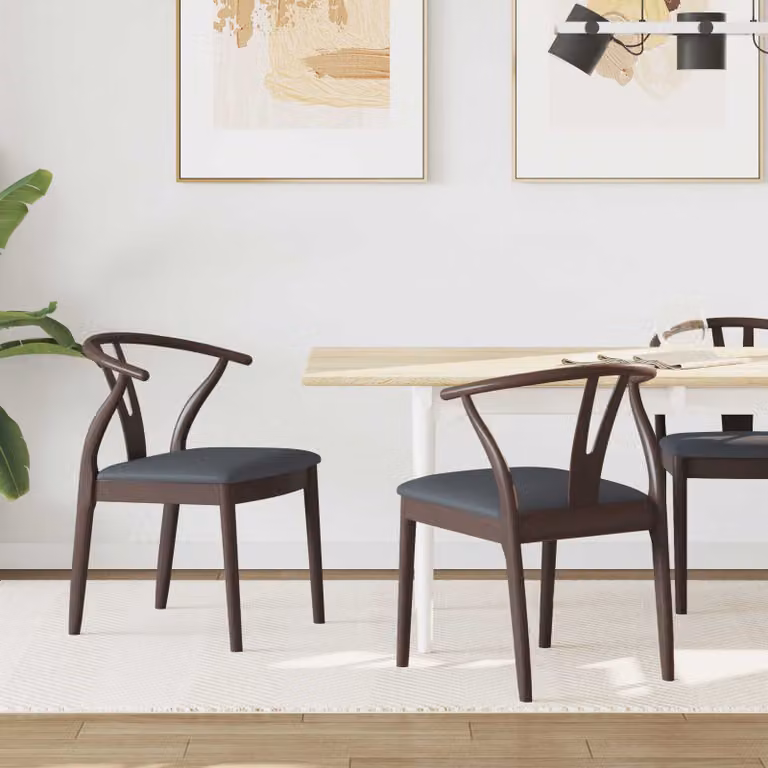 Set di 2 sedie da pranzo vidaXL in legno di gomma con braccioli, marrone chiaro e nero, L: 54,5 cm, P: 58 cm, H: 77 cm
