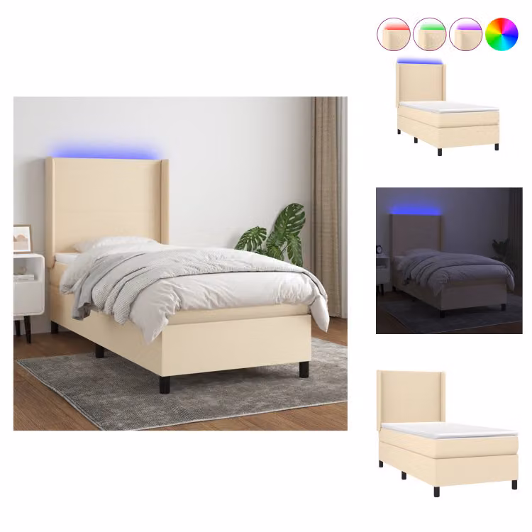 vidaXL Letto a molle insacchettate con materasso e tessuto LED crema 90x190 cm - Letti e strutture letto