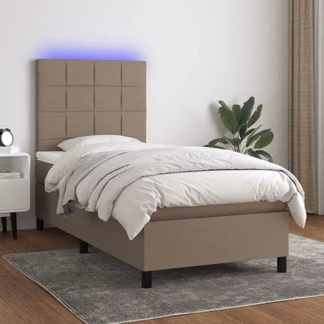 Letto Ibrido con Materasso e Illuminazione LED vidaXL in Tessuto Beige e Bianco L/P: 100 x 200 cm – 1