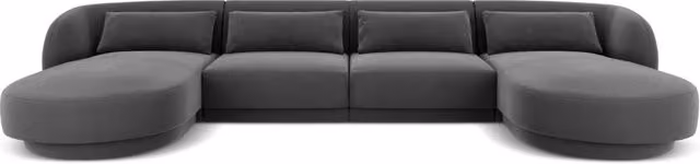 Divano panoramico Tulum a 5 posti Cosmopolitan Design in velluto grigio con forma a L e cuscini inclusi L: 330 cm, P: 156 cm, H: 70 cm