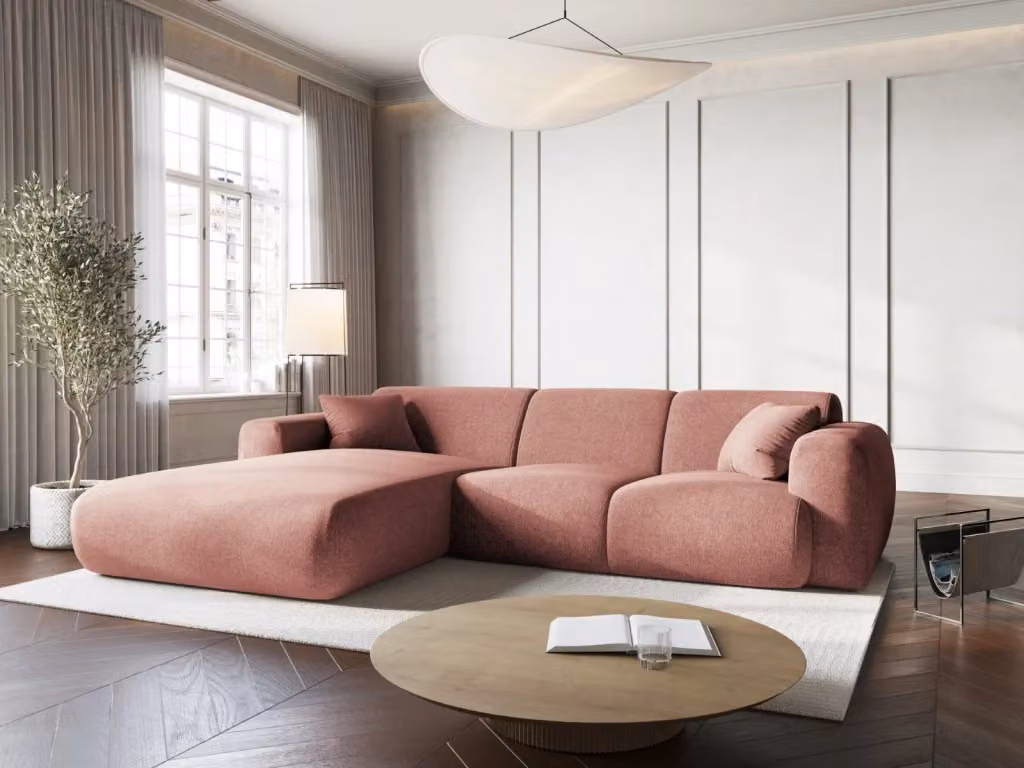 Divano angolare sinistro Nolio Cosmopolitan Design a 4 posti in ciniglia rosa L/P/H: 260 x 114 x 72 cm – 2