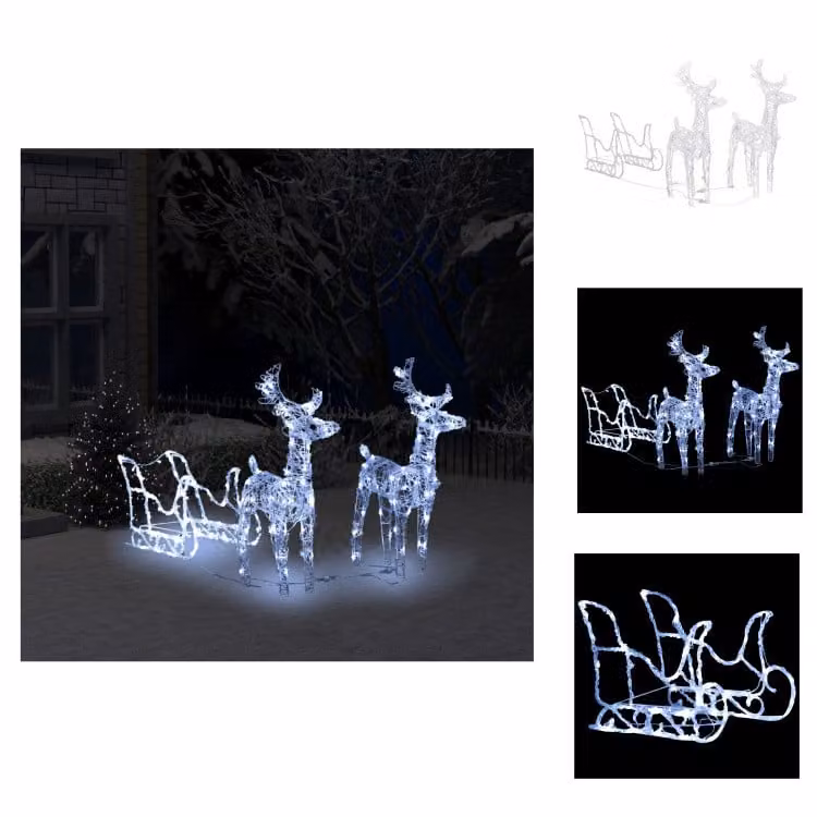 vidaXL Renna e slitta Decorazione natalizia 160 LED 130 cm acrilico - Illuminazione natalizia