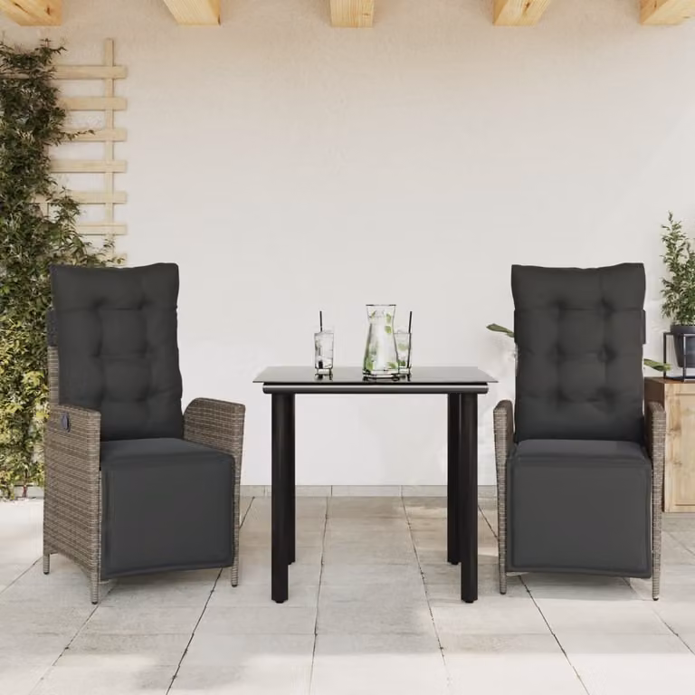 Maison Exclusive - Set da Pranzo da Giardino 3 pz con Cuscini in Polyrattan Grigio