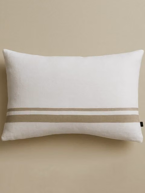 Cuscino rettangolare a righe in lino beige e bianco Kenay Home L 40 x P 40 x H 40 cm