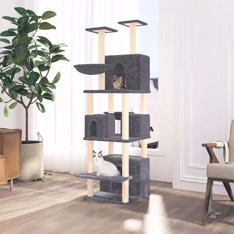 vidaXL Albero per Gatti con Amaca e Tiragraffi in Sisal, Grigio, Altezza: 180 cm