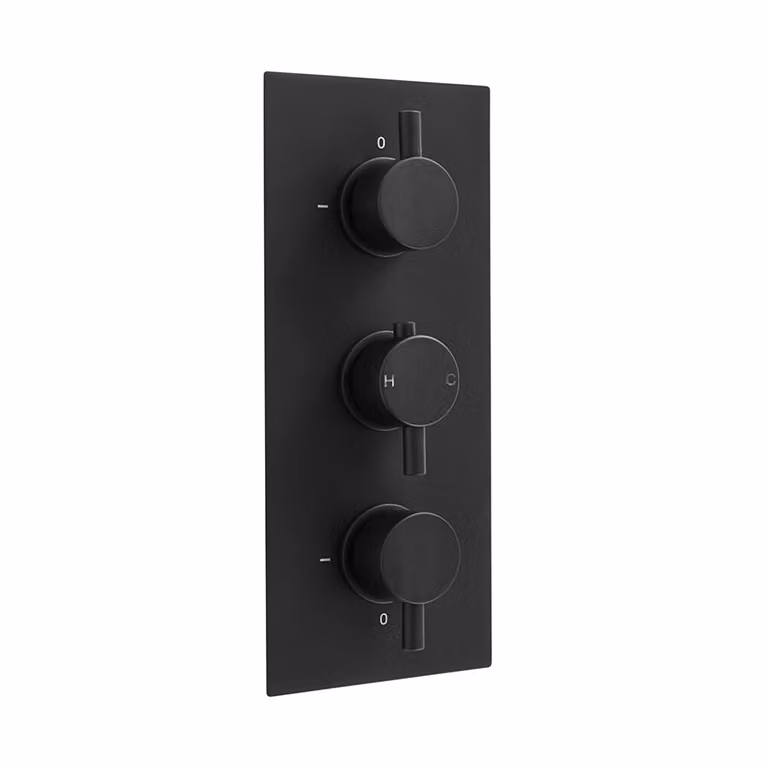 Sistema Termostatico Doccia e Vasca Nero con Soffione Quadrato da 300mm, Erogatore Vasca e Doccetta (3 Vie) - Nox