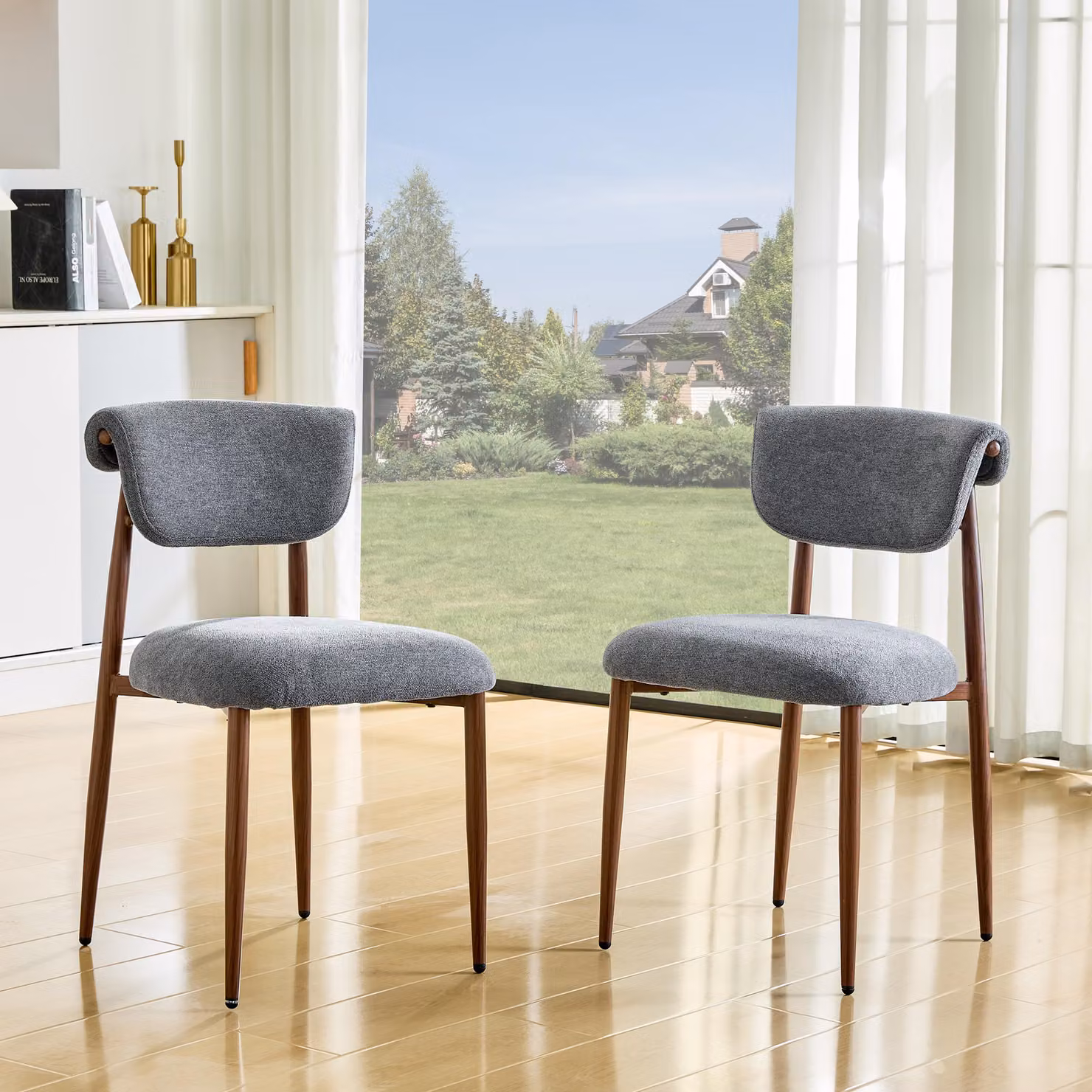 okwish Set da 2 sedie da pranzo imbottite, cuscino di seduta ampio, schienale ricurvo, gambe in metallo, stile moderno, per sala da pranzo e cucina, grigio