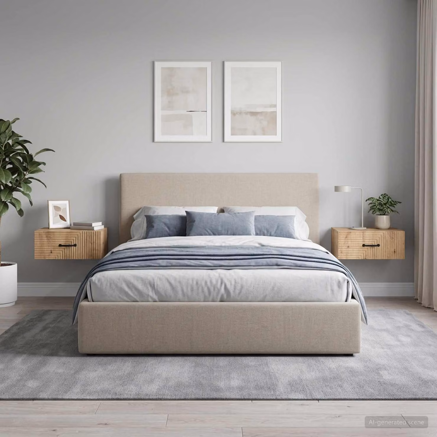 Set di 2 comodini sospesi vidaXL in stile moderno color rovere e beige L/P/H: 34,5 x 20,0 x 15,25 cm