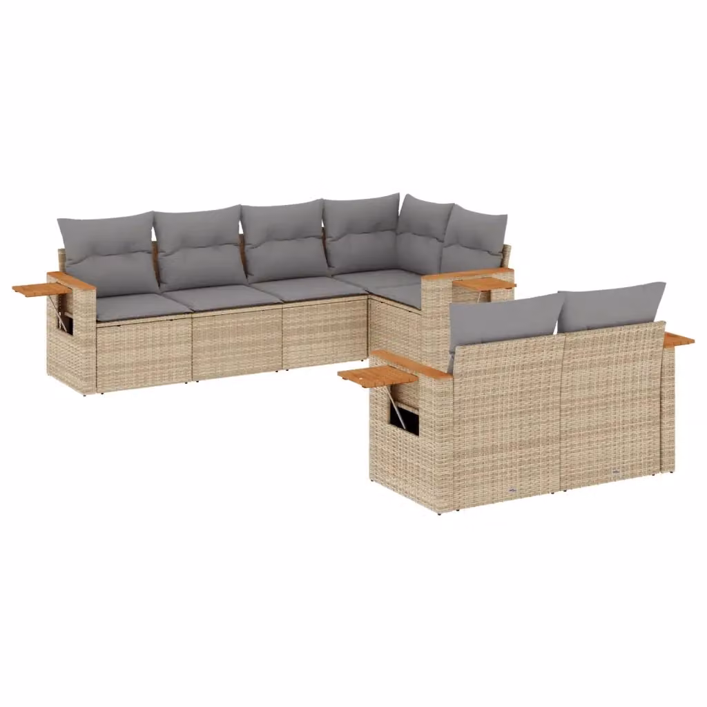 vidaXL Set Divani da Giardino 7 pz in Polyrattan con Cuscini Beige e Tavolino da Esterno – 2