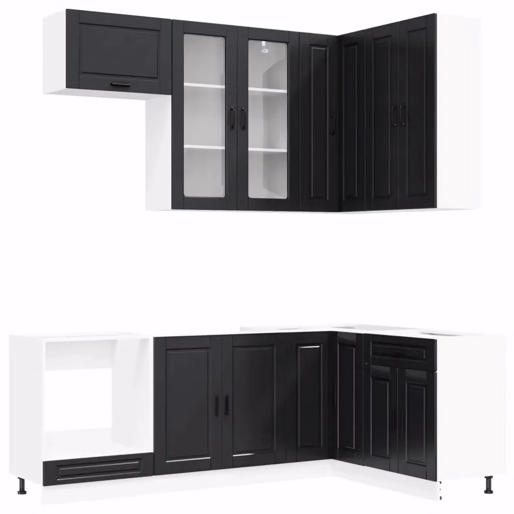 Unità cucina moderna vidaXL in legno e vetro nero con ante in vetro, composta da 8 pezzi – 2
